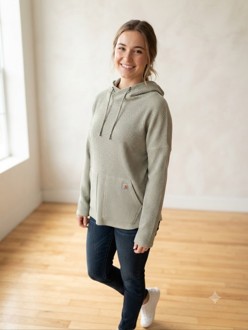 Carhartt Sage Green Waffle-Knit Hoodie